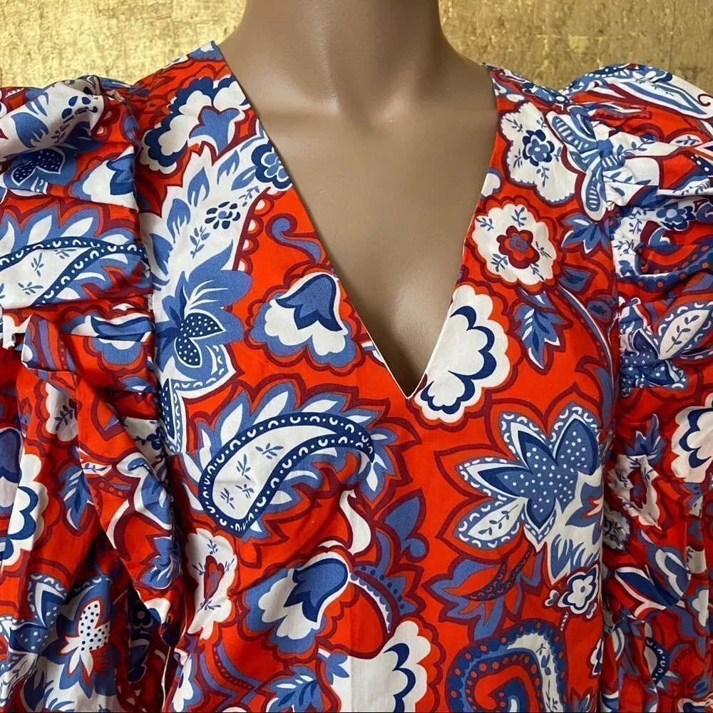 NWT! ZARA blue/red floral print ruffled mini boho dress XS